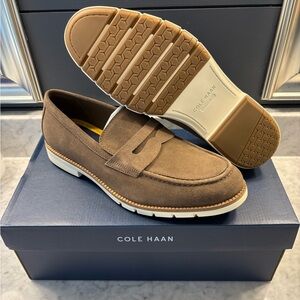 Cole Haan FlexGrand+ Penny Loafer Truffle Suede Ivory Dress Business Shoe Men 13